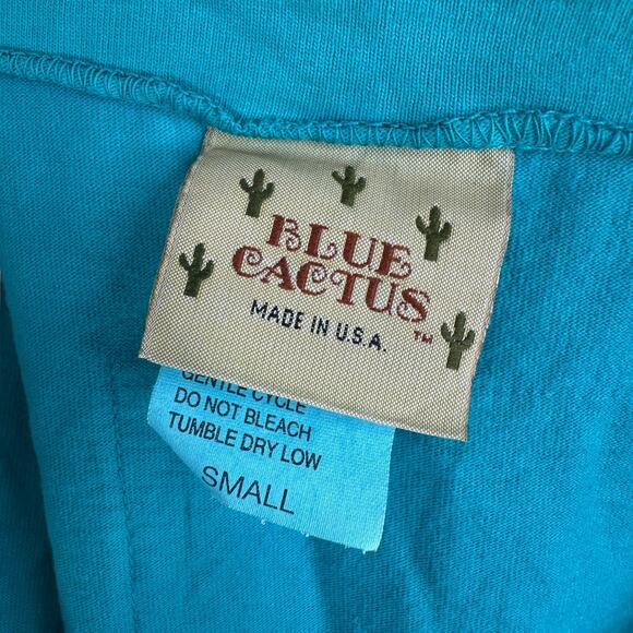 Vintage Blue Cactus Vest Women Small Coastal Artsy Oversized Y2K 90s Block Print - Picture 9 of 10